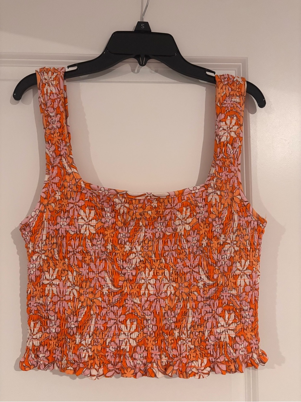 Rue21 Orange Pink Floral Smocked Crop Tank